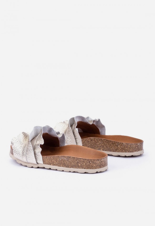 Sandalias Verbenas Rocio Volante oro mujer – sandalia de piel metalizada con doble volante