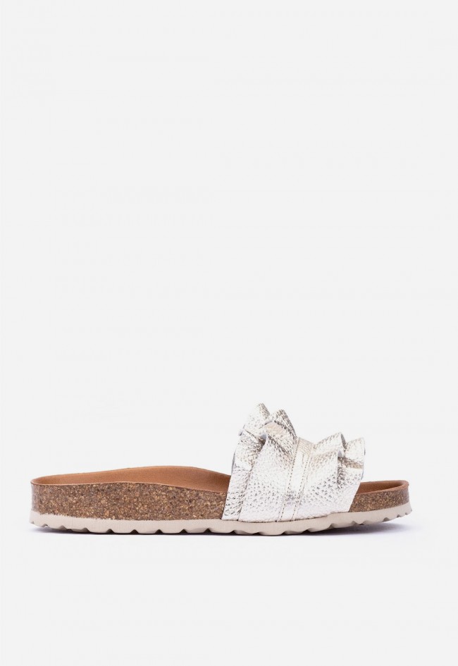 Sandalias Verbenas Rocio Volante oro mujer – sandalia de piel metalizada con doble volante
