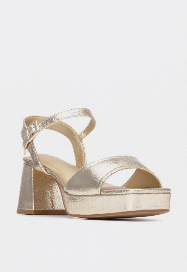Sandalia Xti 14513703 oro mujer – sandalia de tacón ancho con plataforma