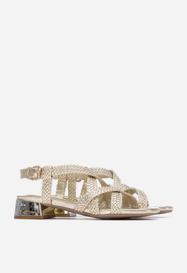 Sandalia Xti 14525901 oro mujer – sandalia multitiras con tacón bajo metalizado