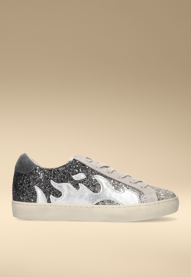Zapatillas GAMIN Dopamine mujer glitter negro y plata – sneaker premium con llama plateada