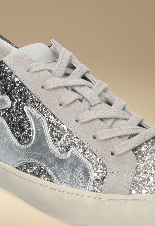 Zapatillas GAMIN Dopamine mujer glitter negro y plata – sneaker premium con llama plateada