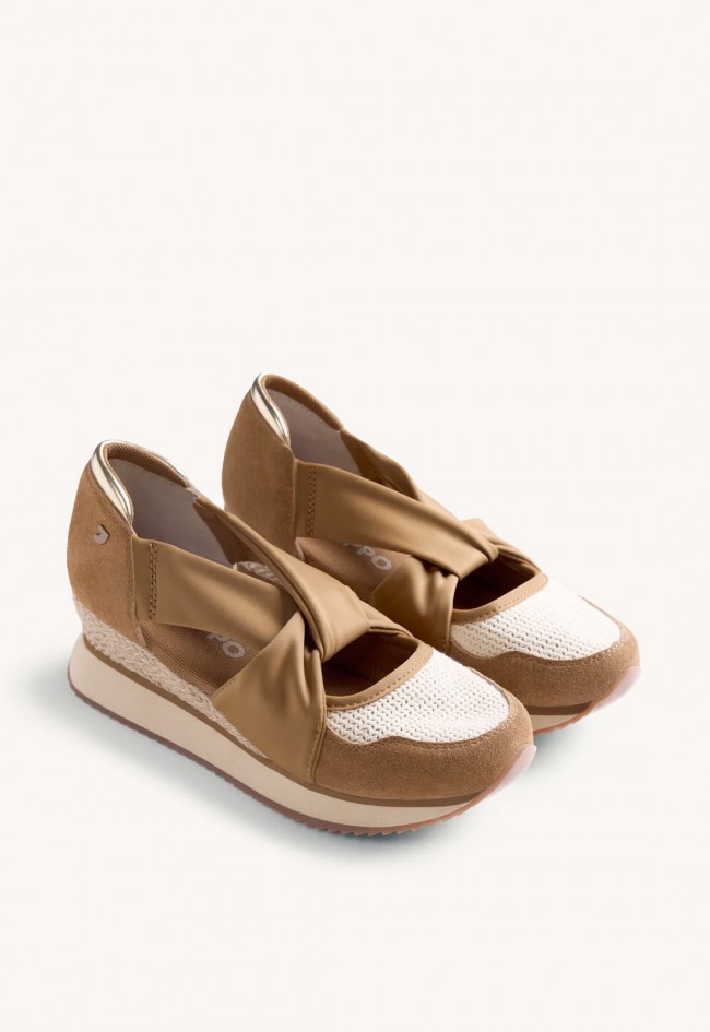 Zapatillas abiertas Gioseppo Vuka cuña – sneakers abiertas de piel y crochet con plataforma