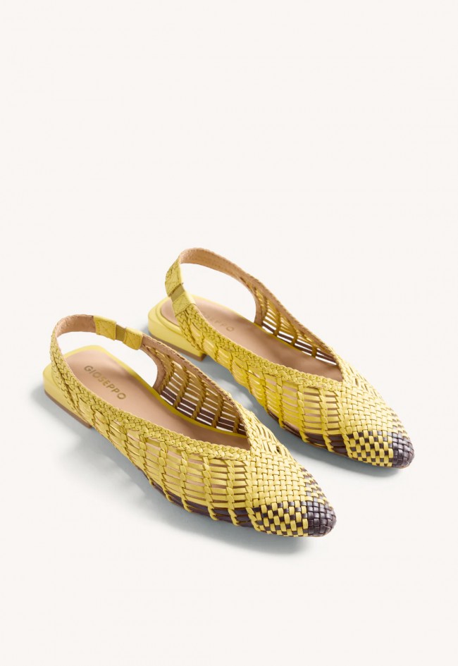 Bailarinas destalonadas Gioseppo Magarini piel trenzada amarilla – zapato plano con punta fina