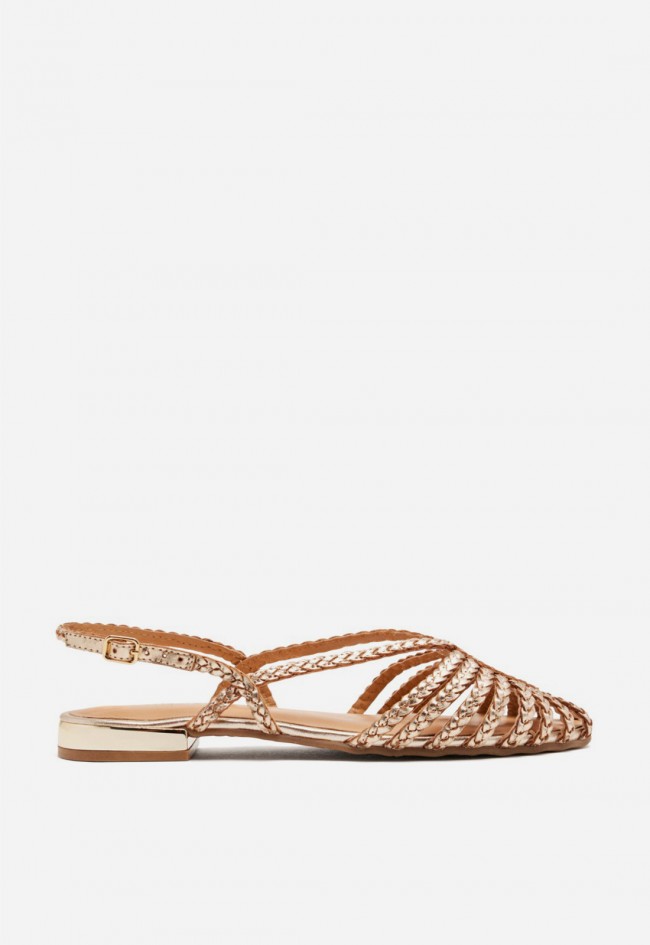 Sandalias cangrejeras Gioseppo Hingham piel trenzada platino – sandalias planas con cierre al talón