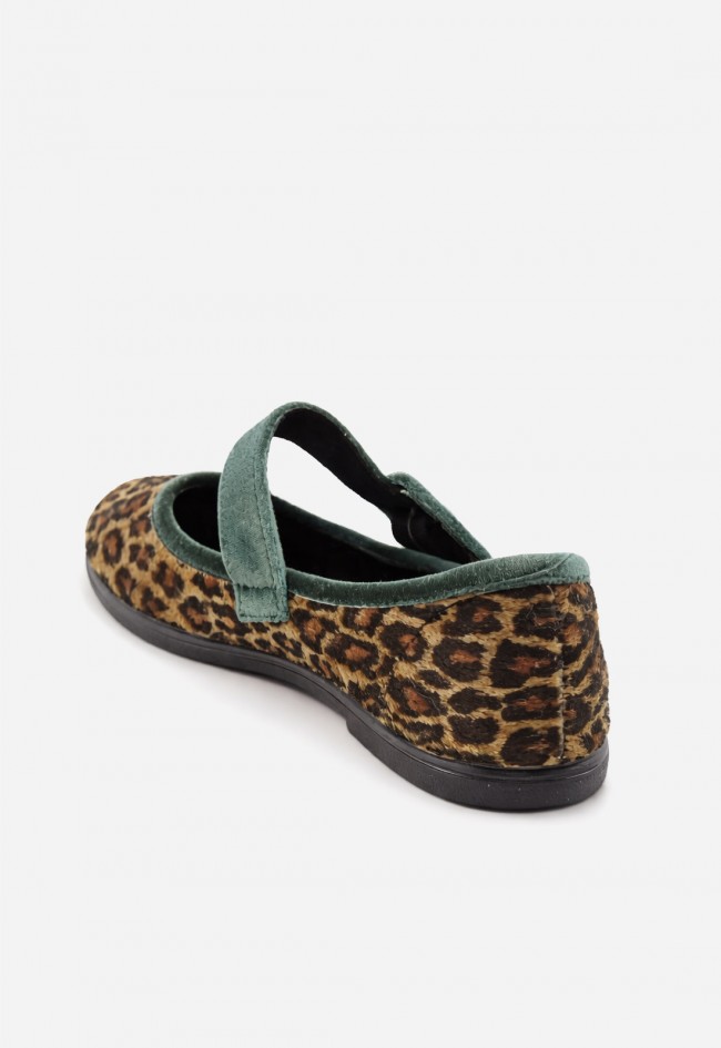 Merceditas Macarena Rania 25 leopardo – bailarina de terciopelo con hebilla y plantilla extraíble