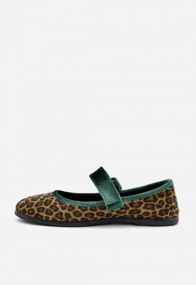 Merceditas Macarena Rania 25 leopardo – bailarina de terciopelo con hebilla y plantilla extraíble