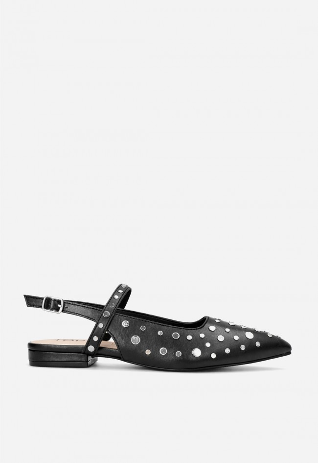 Bailarinas destalonadas TOP3 SF1579 negras de piel con tachas – zapato mujer con hebilla