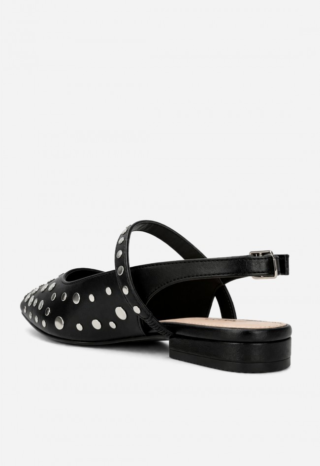 Bailarinas destalonadas TOP3 SF1579 negras de piel con tachas – zapato mujer con hebilla