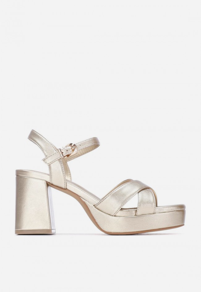 Sandalia Xti 14528806 dorada con tacón ancho y plataforma – sandalia mujer vegana