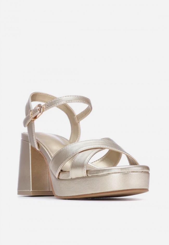 Sandalia Xti 14528806 dorada con tacón ancho y plataforma – sandalia mujer vegana