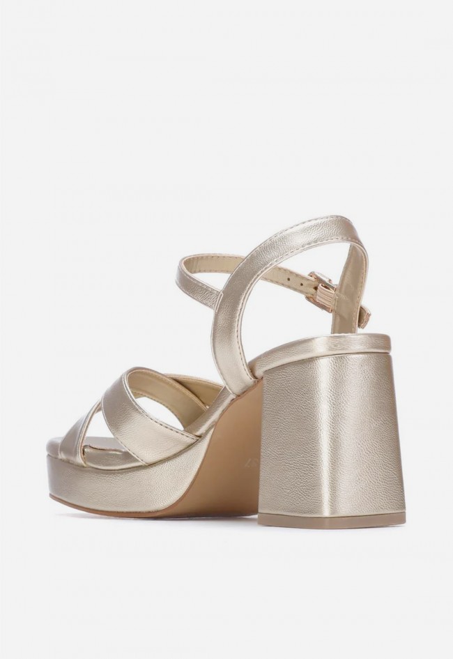 Sandalia Xti 14528806 dorada con tacón ancho y plataforma – sandalia mujer vegana