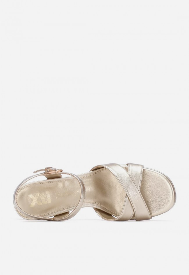 Sandalia Xti 14528806 dorada con tacón ancho y plataforma – sandalia mujer vegana
