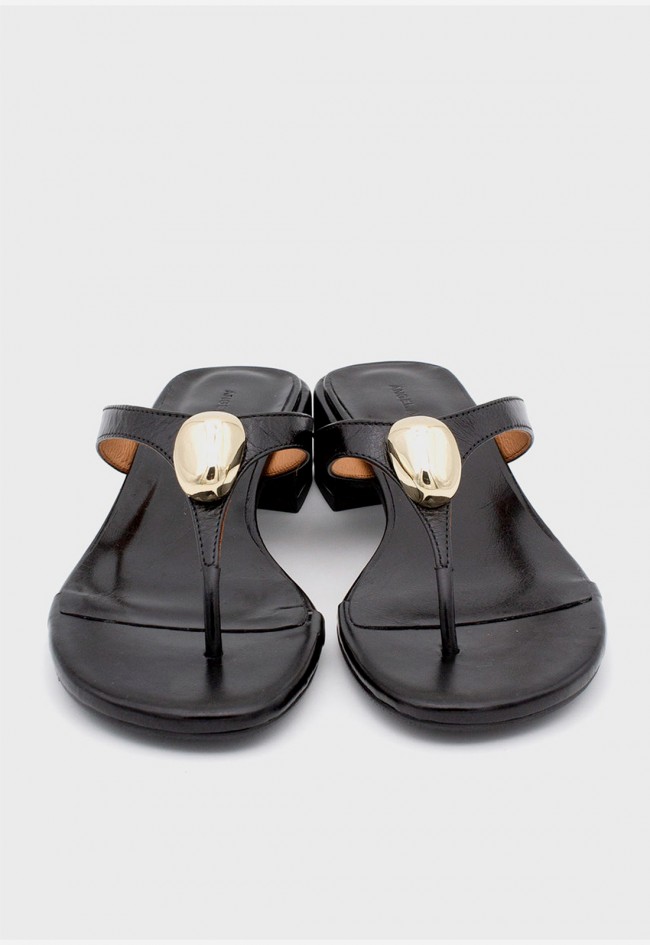 Sandalia Ángel Alarcón Zelma negra mujer – sandalia de dedo piel tacón bajo elegante
