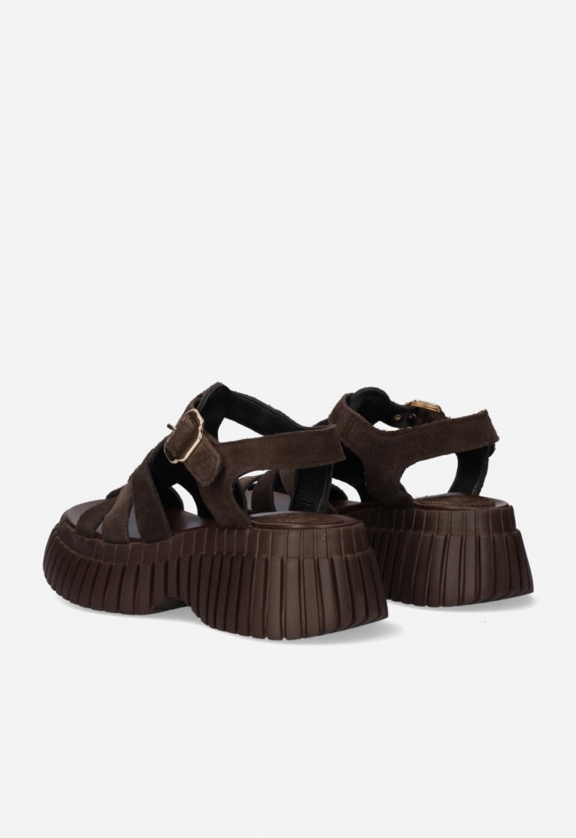 Sandalias Exé Maggie 842 marrón de plataforma en piel con suela gruesa