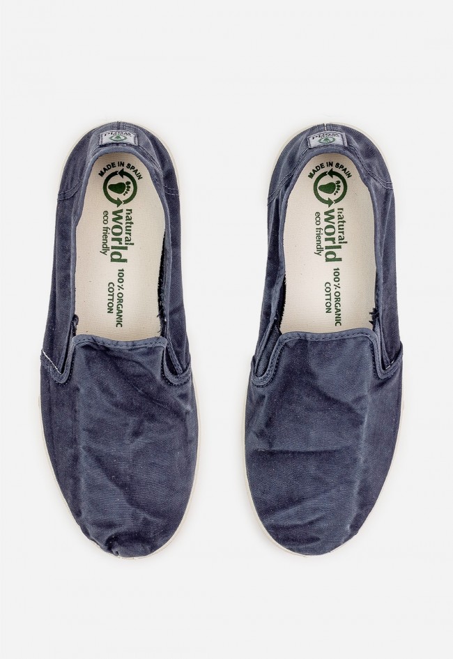 Zapatillas slip on Natural World Old Crabe azul de algodón orgánico, estilo casual sostenible