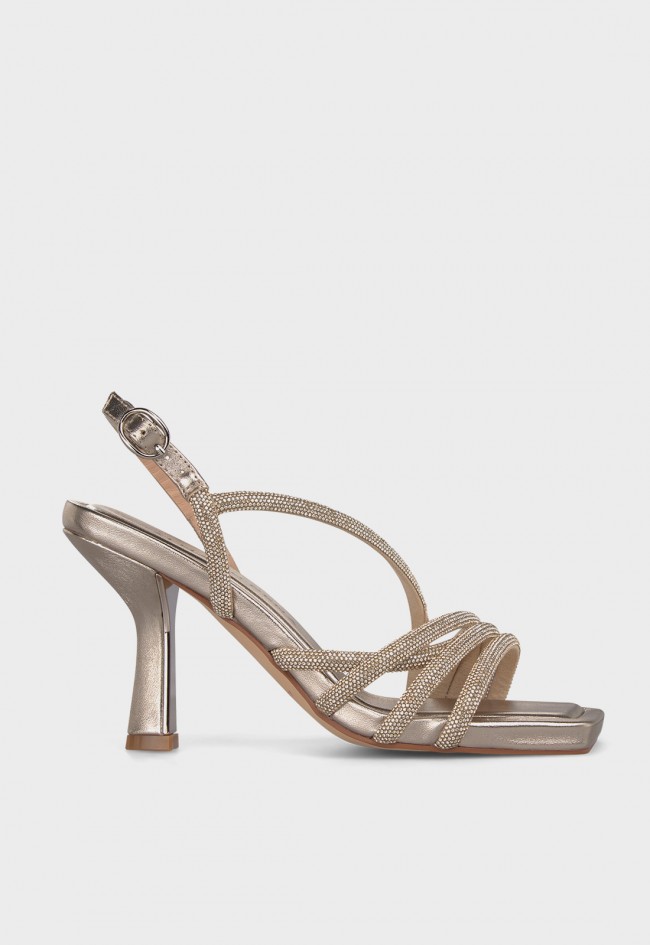 Sandalias Alma en Pena Diva Bronze de tacón alto metalizado con tiras brillantes elegantes