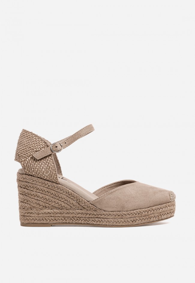Alpargatas Why Pink M6345 de cuña en esparto color taupe, estilo casual verano mujer5