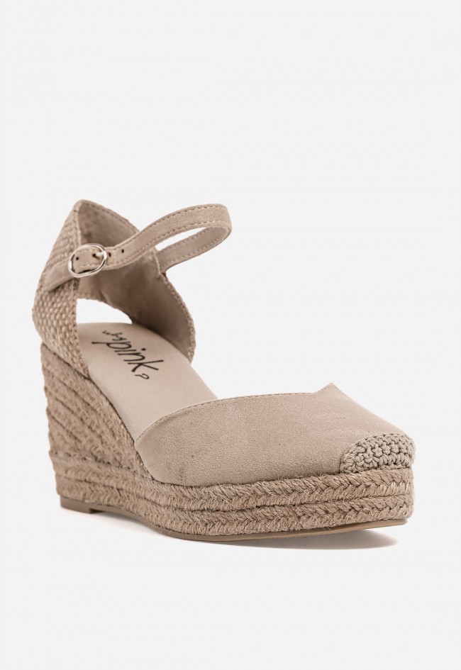 Alpargatas Why Pink M6345 de cuña en esparto color taupe, estilo casual verano mujer5