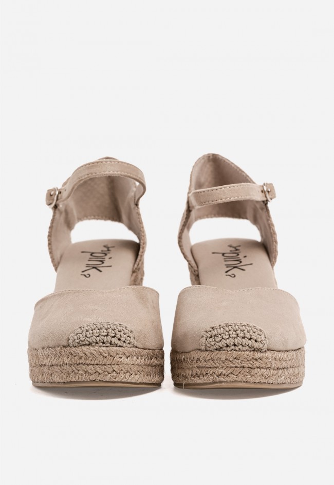 Alpargatas Why Pink M6345 de cuña en esparto color taupe, estilo casual verano mujer5