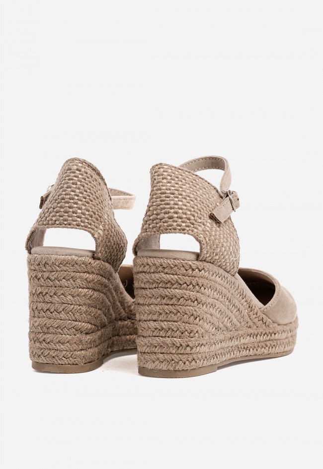 Alpargatas Why Pink M6345 de cuña en esparto color taupe, estilo casual verano mujer5