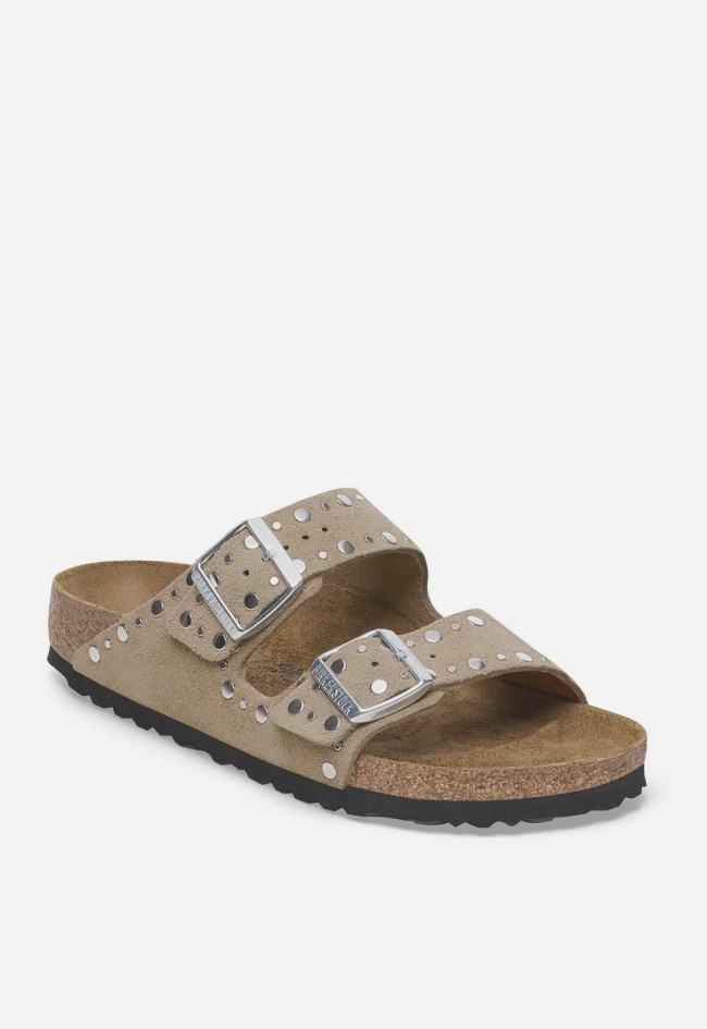 Sandalias Birkenstock Arizona Rivet taupe en ante – confort anatómico y estilo icónico