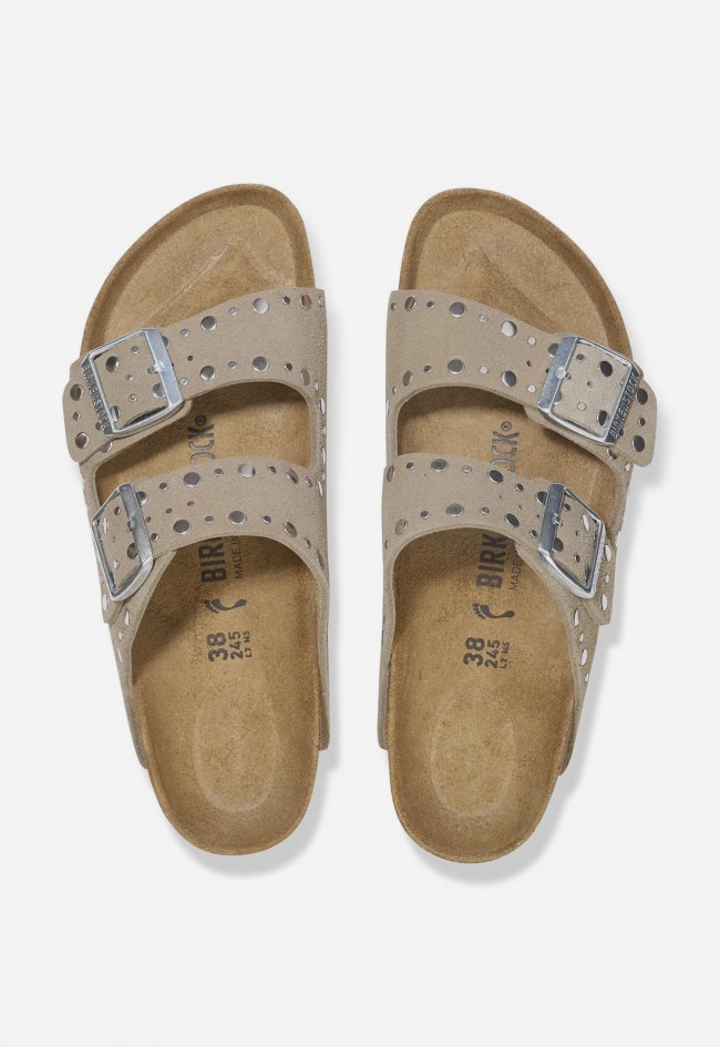 Sandalias Birkenstock Arizona Rivet taupe en ante – confort anatómico y estilo icónico