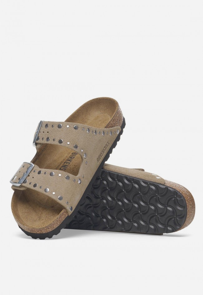 Sandalias Birkenstock Arizona Rivet taupe en ante – confort anatómico y estilo icónico