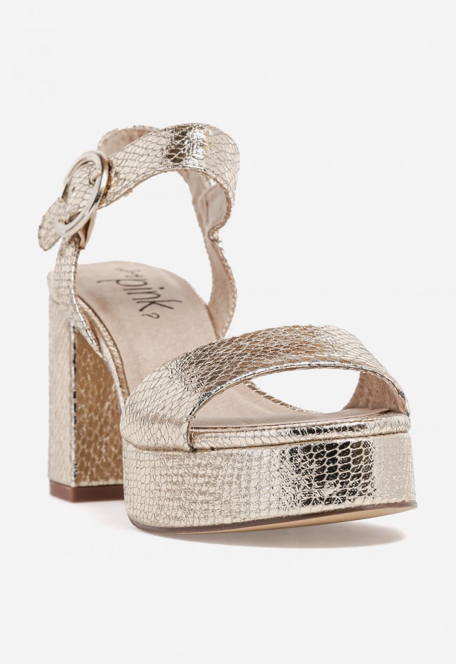 Sandalias de tacón ancho platino Why Pink M6300 – brillo elegante y estilo fiesta
