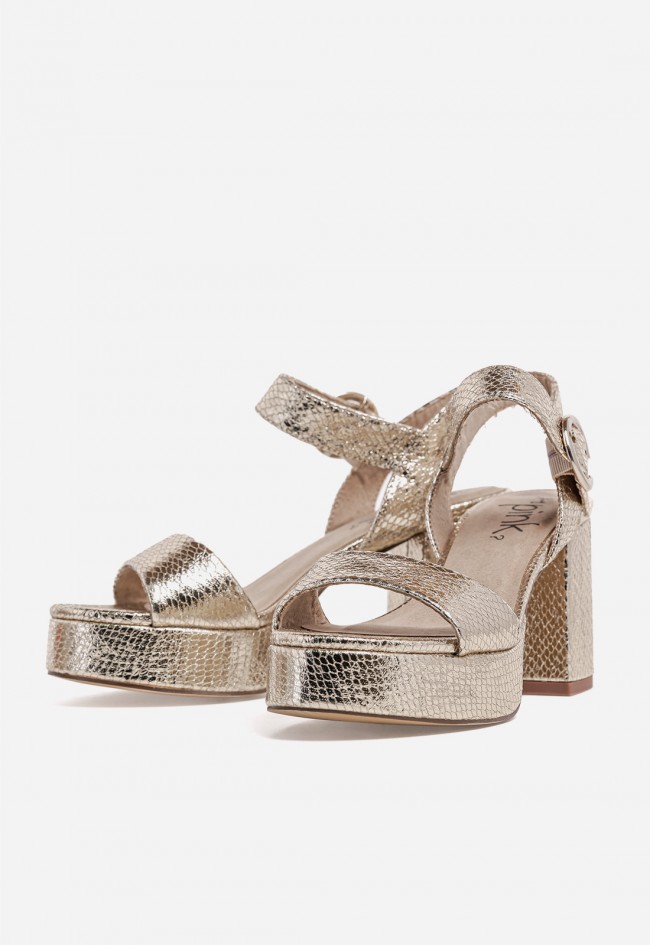 Sandalias de tacón ancho platino Why Pink M6300 – brillo elegante y estilo fiesta