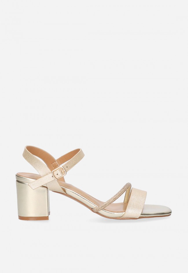 Sandalias doradas Exé 2570-Y51 con tacón ancho – brillo elegante y máximo confort