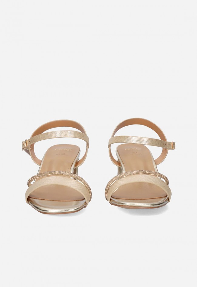 Sandalias doradas Exé 2570-Y51 con tacón ancho – brillo elegante y máximo confort