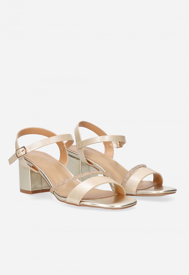 Sandalias doradas Exé 2570-Y51 con tacón ancho – brillo elegante y máximo confort