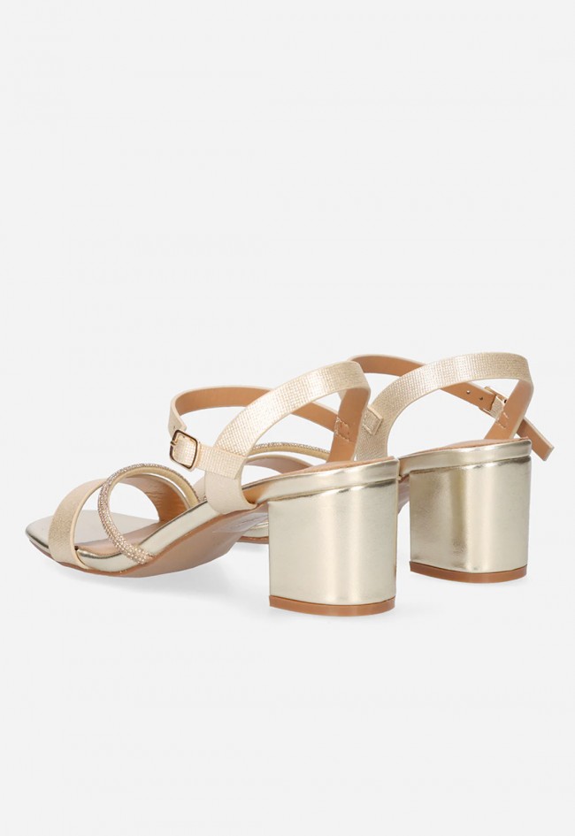 Sandalias doradas Exé 2570-Y51 con tacón ancho – brillo elegante y máximo confort