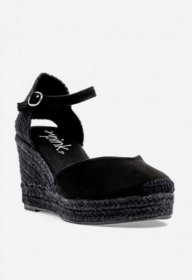 Alpargatas de cuña mujer Why Pink? M6345 negras – elegancia versátil con estilo mediterráneo