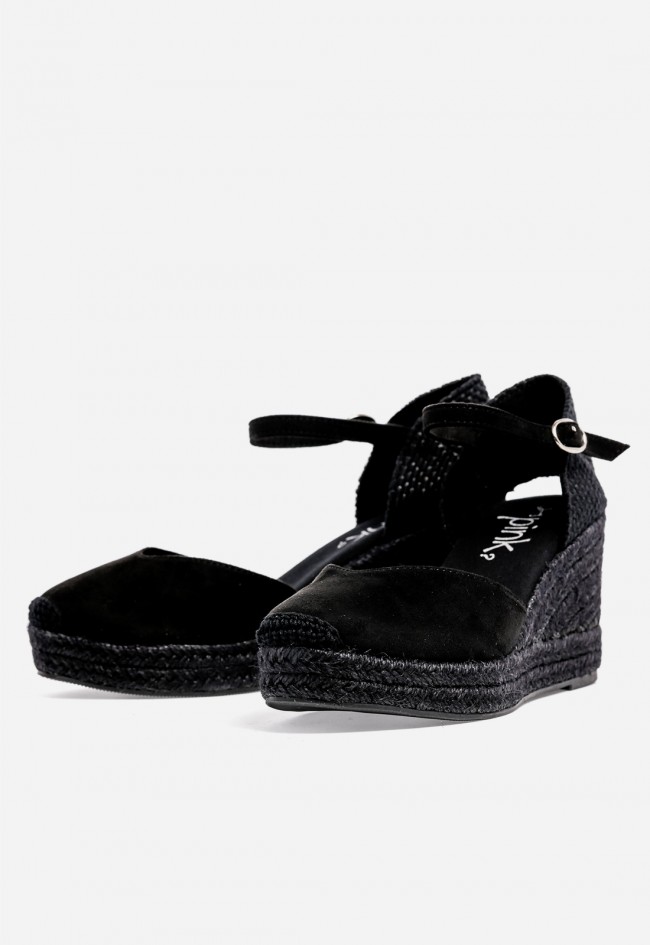 Alpargatas de cuña mujer Why Pink? M6345 negras – elegancia versátil con estilo mediterráneo