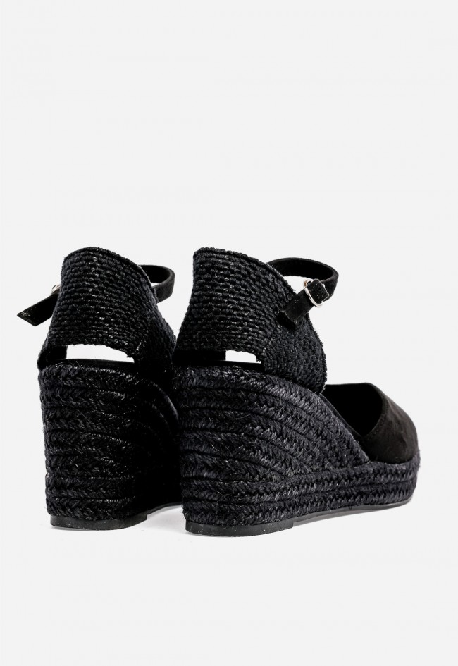 Alpargatas de cuña mujer Why Pink? M6345 negras – elegancia versátil con estilo mediterráneo