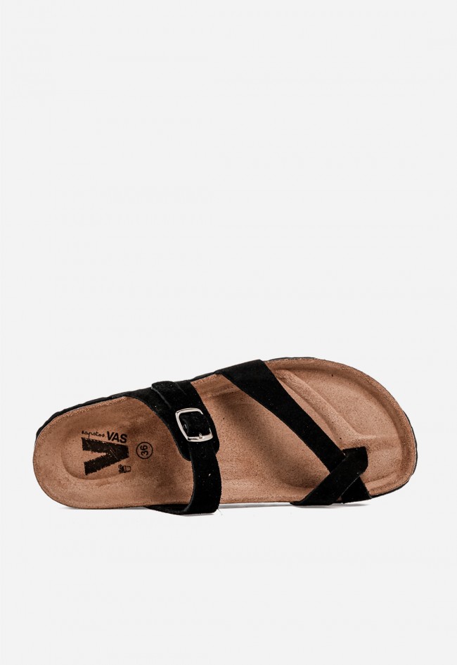 Sandalia bio de piel VAS 3572 S negra: minimalismo chic y confort absoluto