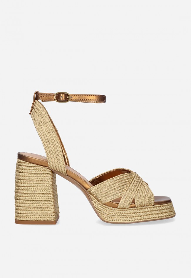 Sandalias EXÉ Havana-309 bronce efecto yute: elegancia luminosa con altura irresistible
