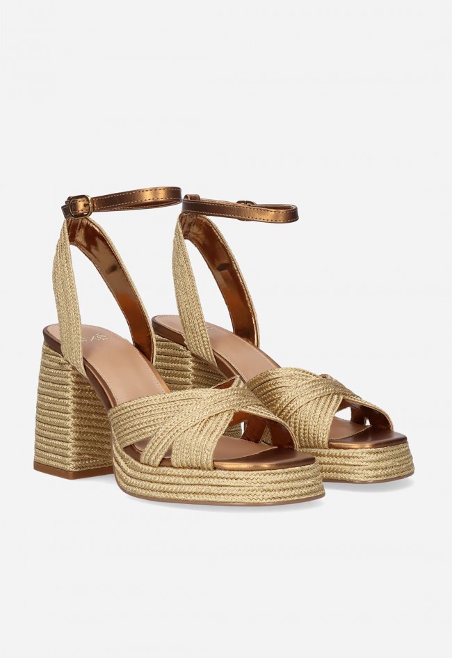 Sandalias EXÉ Havana-309 bronce efecto yute: elegancia luminosa con altura irresistible