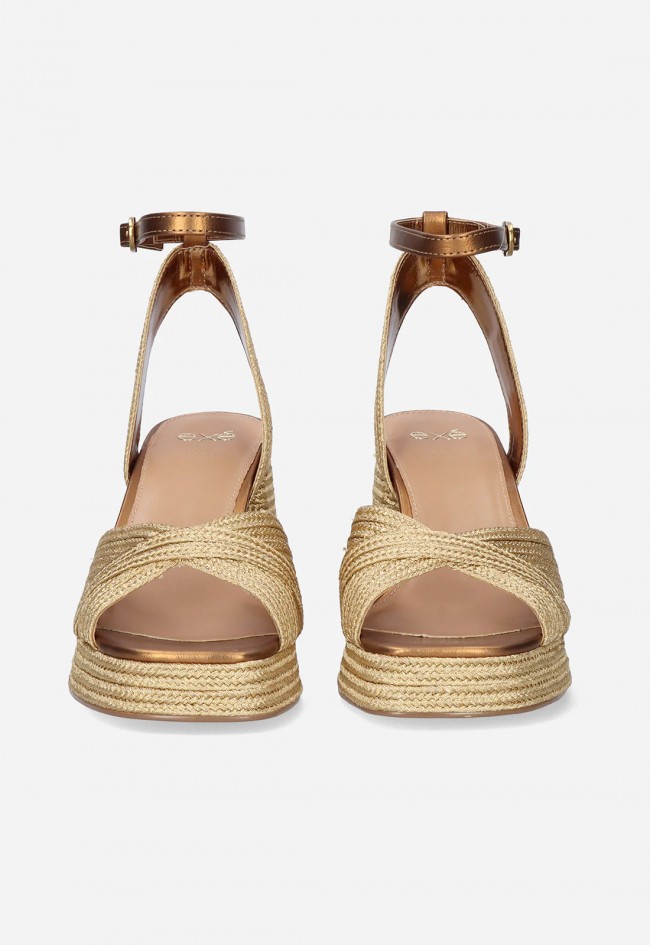 Sandalias EXÉ Havana-309 bronce efecto yute: elegancia luminosa con altura irresistible