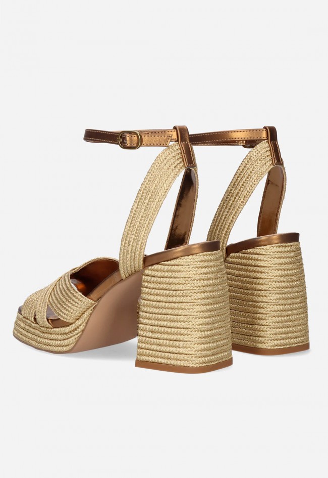 Sandalias EXÉ Havana-309 bronce efecto yute: elegancia luminosa con altura irresistible