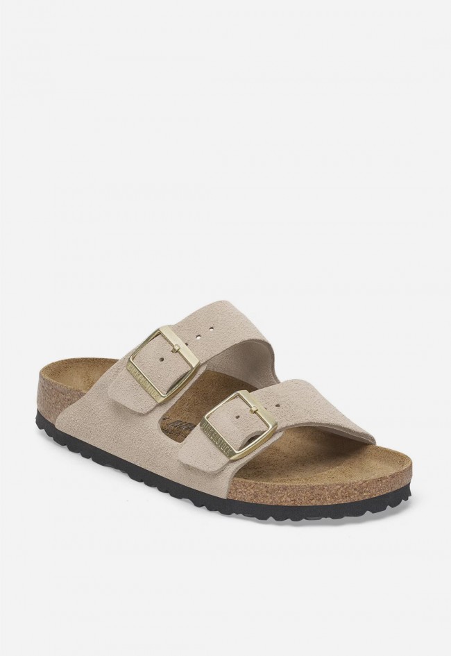 Sandalia bio Birkenstock Arizona de ante color arena para mujer – icono comfy con estilo natural