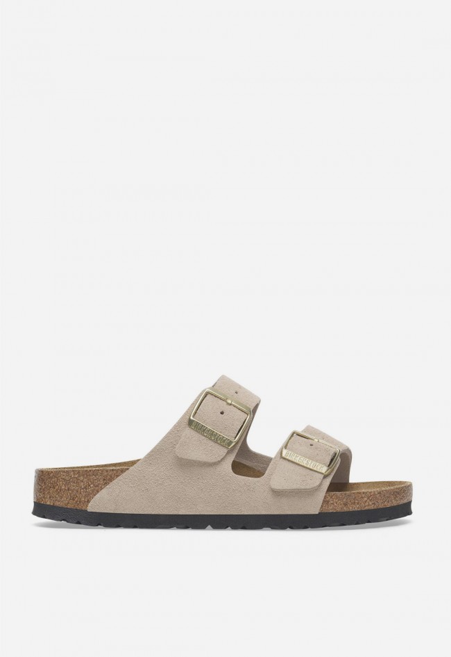 Sandalia bio Birkenstock Arizona de ante color arena para mujer – icono comfy con estilo natural