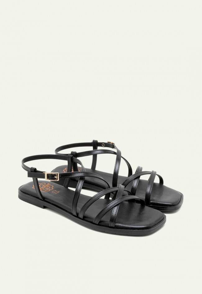 Sandalias planas negras de piel Porronet Bonnie: básicas elegantes y cómodas para tu día a día