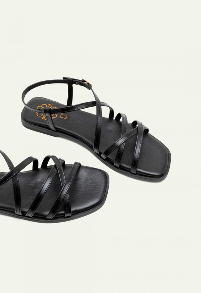 Sandalias planas negras de piel Porronet Bonnie: básicas elegantes y cómodas para tu día a día