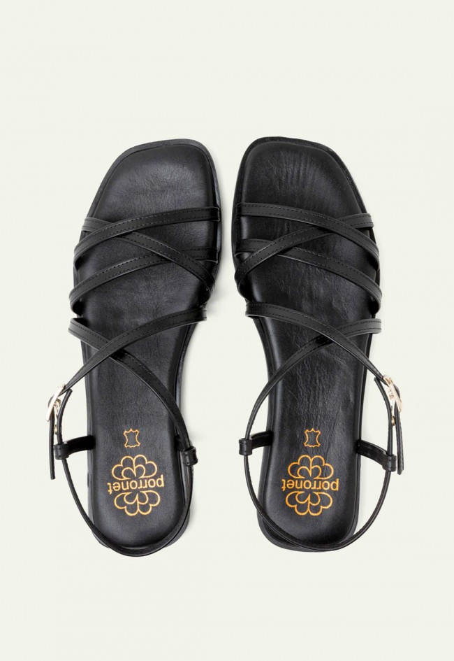 Sandalias planas negras de piel Porronet Bonnie: básicas elegantes y cómodas para tu día a día