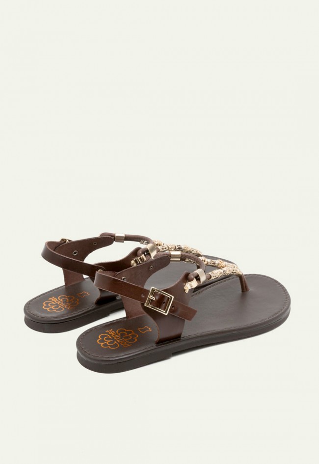 Sandalia esclava de piel moka Porronet Ada – elegancia boho que estiliza cada paso