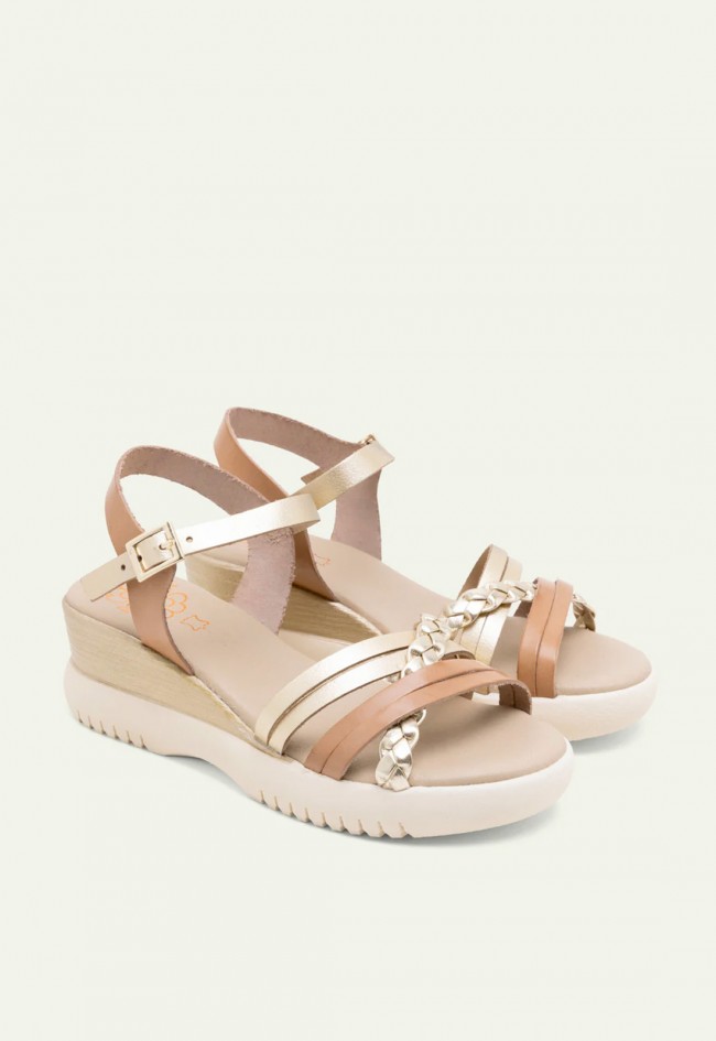 Sandalias de cuña de piel Porronet Emma taupe oro: altura cómoda con estilo natural