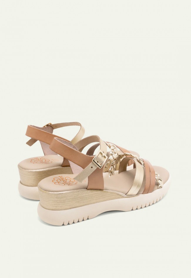 Sandalias de cuña de piel Porronet Emma taupe oro: altura cómoda con estilo natural